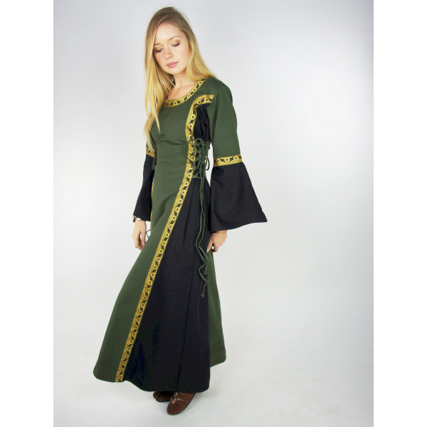 Medieval dress with border Sophie green/black