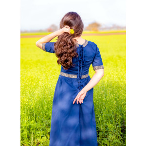 Noble short sleeve dress with border "Ennlin" blue
