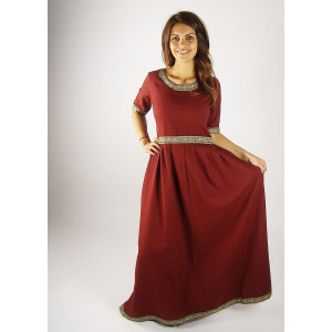 Noble short sleeve dress with border "Ennlin" Red
