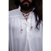 Típica Camisa medieval de cuello alto con cordones "Friedrich" Blanco