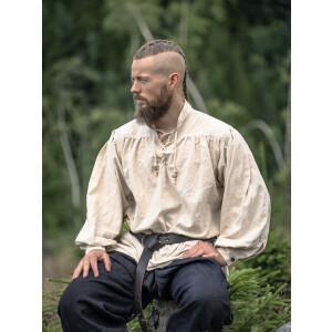 Típica Camisa medieval de cuello alto con cordones "Friedrich" Natural