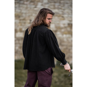 Típica Camisa medieval de cuello alto con cordones "Friedrich" Negro