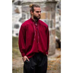 Typical medieval stand-up collar lace-up shirt "Friedrich" Wine Red