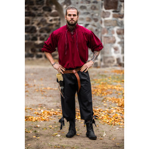 Típica Camisa medieval de cuello alto con cordones "Friedrich" Rojo vino