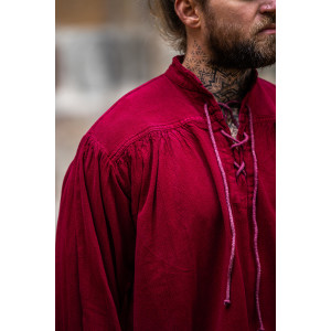 Tipica camicia medievale allacciata con collo alto "Friedrich" Rosso vino