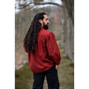 Típica Camisa medieval de cuello alto con cordones "Friedrich" Rojo