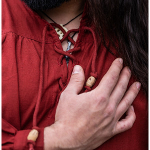 Tipica camicia medievale con colletto alto e colletto allacciato "Friedrich" Rosso