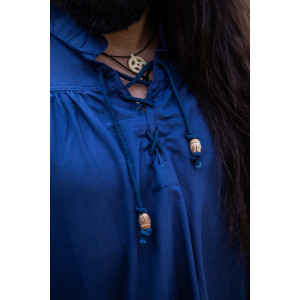 Tipica camicia medievale allacciata con collo alto "Friedrich" Blu