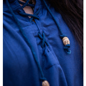 Típica Camisa medieval de cuello alto con cordones "Friedrich" Azul