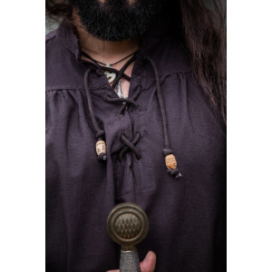 Típica Camisa medieval de cuello alto con cordones "Friedrich" Marrón