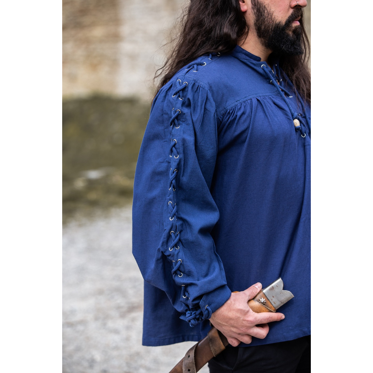 Mittelalter- Schnürhemd mit Ösen Adrian Blau