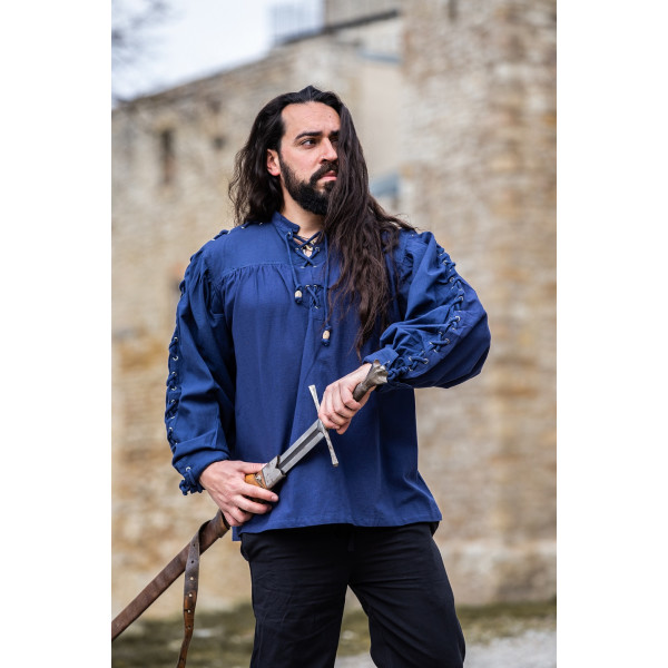 Medieval laced shirt with eyelets "Adrian" Blue