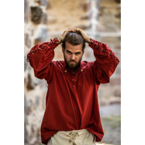 Camicia medievale allacciata con occhielli "Adrian" Rosso