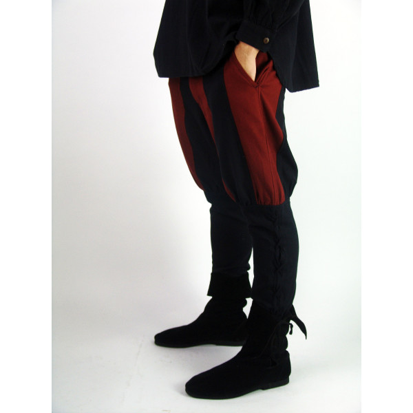 Pantalones vikingos con cordones de pierna "Magnus" Negro/Rojo