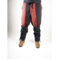 Pantalones vikingos con cordones de pierna "Magnus" Negro/Rojo