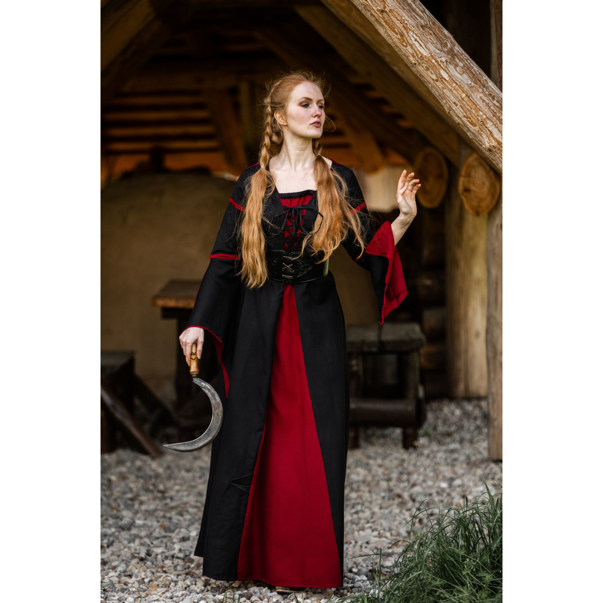 Viscose dress with trumpet sleeves Berblin black/Red