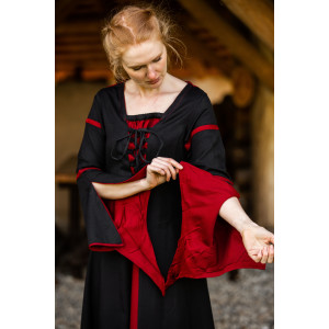 Vestido de viscosa con mangas de trompeta "Berblin" Negro/Rojo