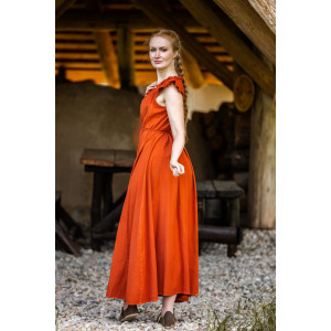 Floor-length dress with shoulder ruffle "Clara" Rust