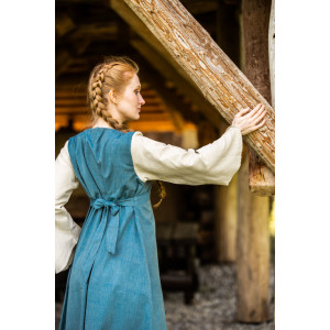 Robe médiévale en coton "Ilse" Bleu colombe/Ècru