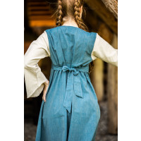 Robe médiévale en coton "Ilse" Bleu colombe/Ècru