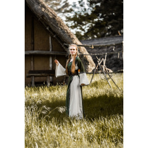 Robe médiévale en coton "Angie" Vert/Ècru
