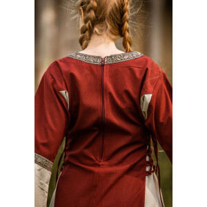 Robe médiévale en coton "Angie" Rouge/Ècru