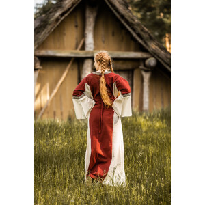 Robe médiévale en coton "Angie" Rouge/Ècru