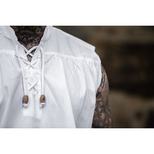 Sleeveless stand-up collar lace-up shirt "Louis" White