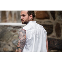 Sleeveless stand-up collar lace-up shirt "Louis" White