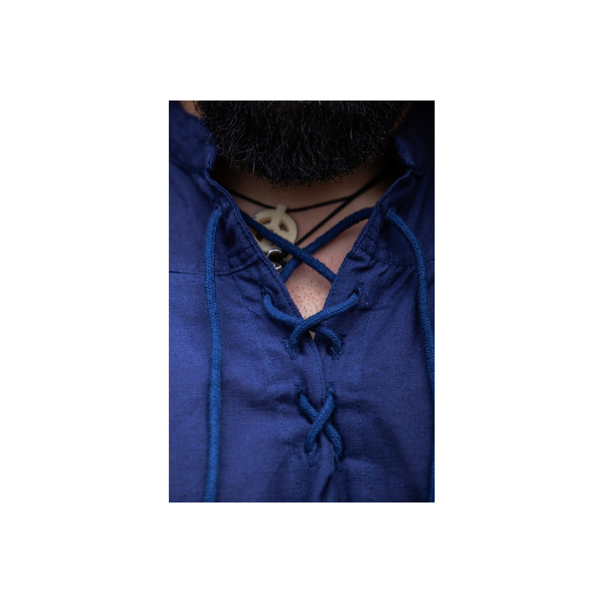 Ärmelloses Stehkragen-Schnürhemd Louis Blau
