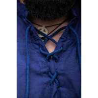 Sleeveless stand-up collar lace-up shirt "Louis" Blue