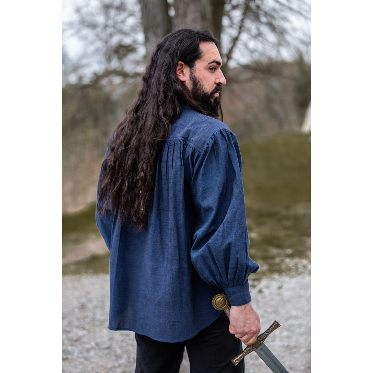 Mittelalterhemd aus grober Baumwolle Leopold Blau