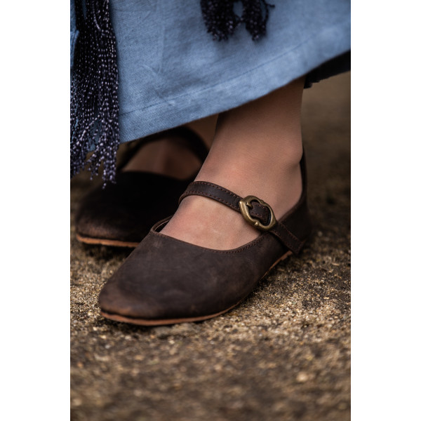 Medieval ladies shoes "Cecilie" with leather sole brown