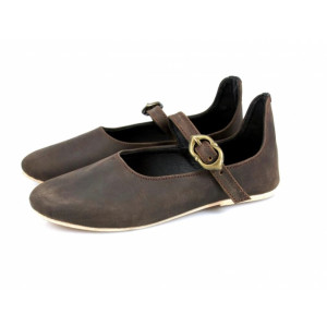 Zapatos medievales de señora "Cecilie" con suela de cuero Marrón