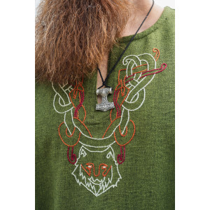 Viking tunic "Freki" with hand embroidery olive green