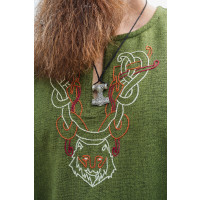 Viking tunic "Freki" with hand embroidery olive green S