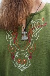 Tunique viking "Freki" avec broderie à la main Vert olive L