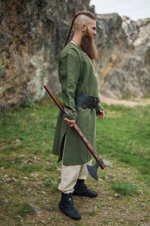 Tunique viking "Freki" avec broderie à la main Vert olive XL