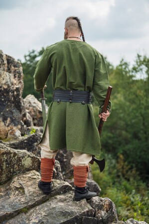 Túnica vikinga "Freki" con bordado a mano Verde oliva XXXL