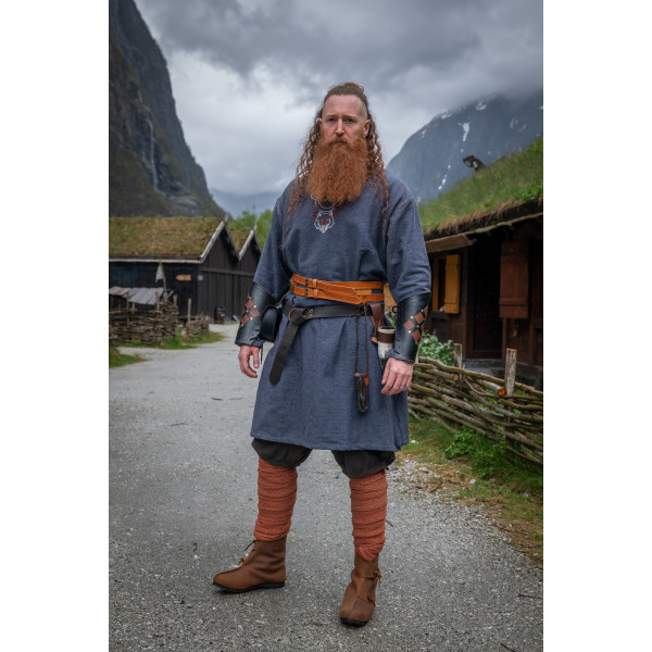 Viking tunic Freki with hand embroidery Blue grey