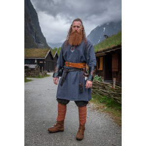 Viking tunic "Freki" with hand embroidery Blue grey