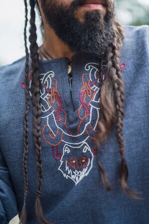 Tunique viking "Freki" avec broderie main Bleu gris M