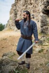 Viking tunic "Freki" with hand embroidery Blue grey XXL