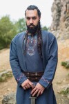 Viking tunic "Freki" with hand embroidery Blue grey XXL