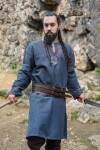 Viking tunic "Freki" with hand embroidery Blue grey XXXL