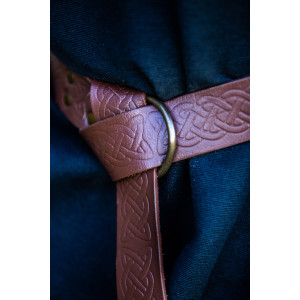 Cinturón de anillos de cuero con estampado continuo de los celtas, Marrón