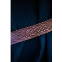 Leather ring belt with continuous Celtic embossing Brown