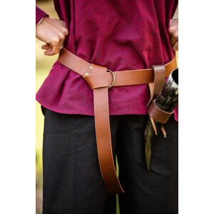 Ring belt in robust leather brown