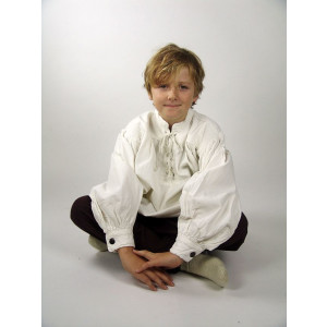 Kids stand-up collar lace-up shirt "Finn" White