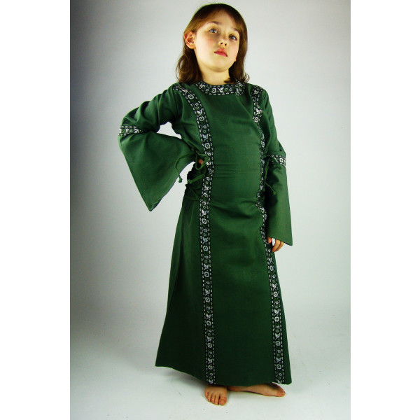 Princess dress with border "Helena" green